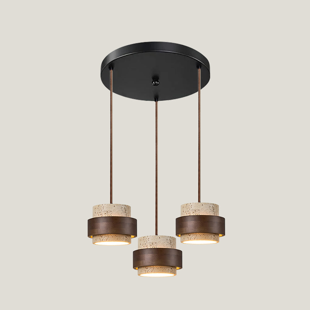 Modern Travertine Wood Pendant Light – Stone Cylinder Ceiling Fixture