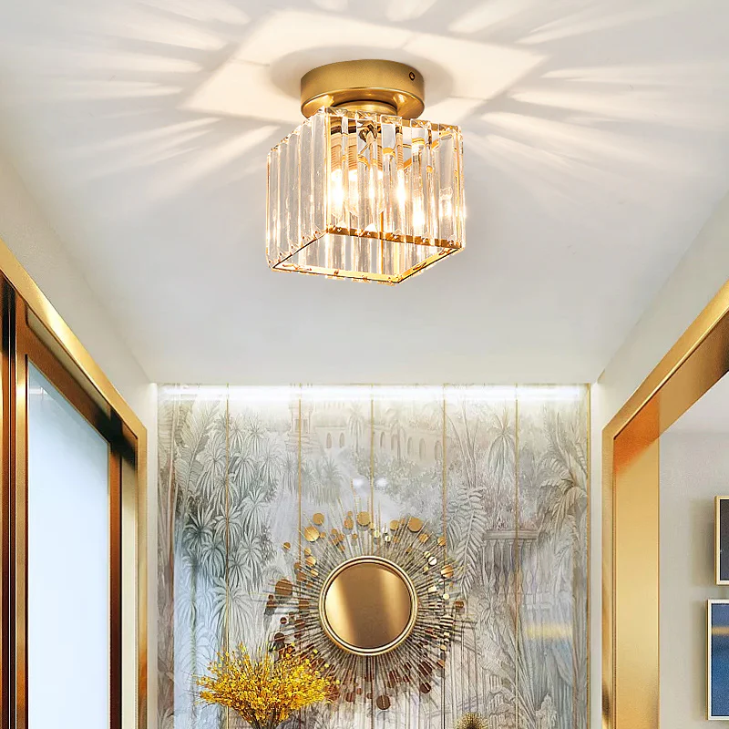 Modern Crystal Flush Mount Ceiling Light – Square Hallway Fixture