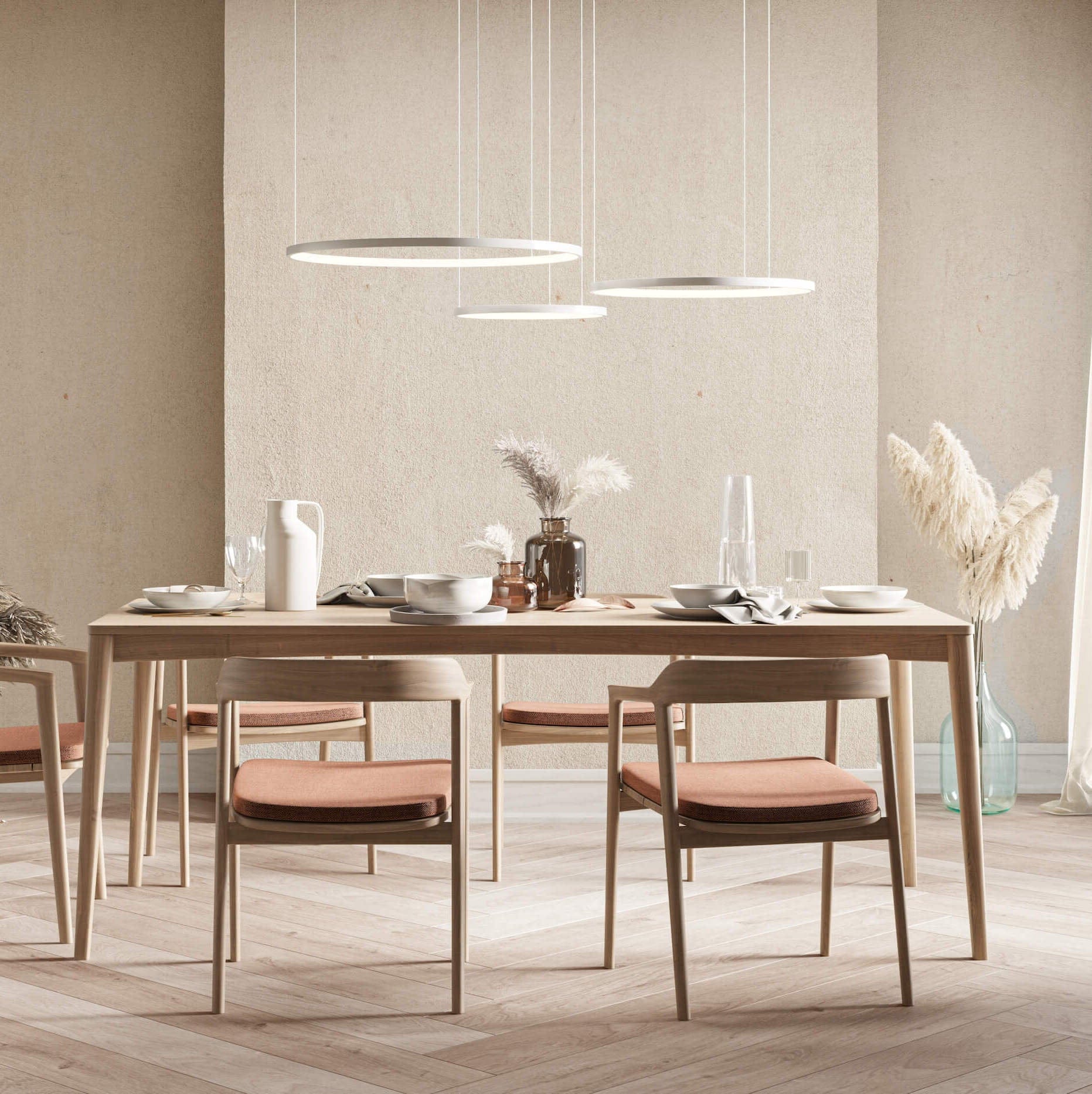 Modern Linear Ring Pendant Light – Slim LED Suspension for Dining Spaces