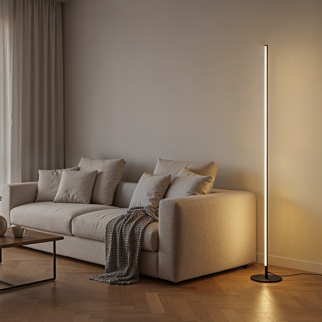 Modern Slim LED Floor Lamp – Minimalist Linear Standing Light for Living Rooms