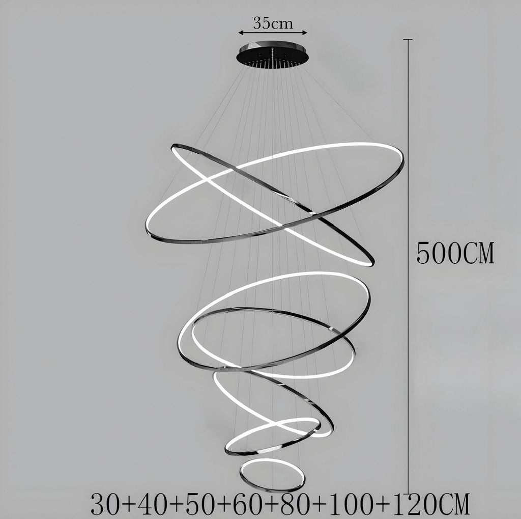 Modern Spiral LED Chandelier – Multi-Ring Luxury Staircase Light (3–8 Rings)