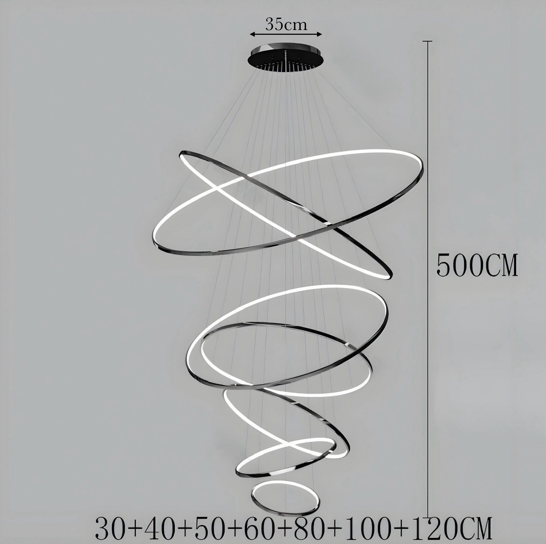 Modern Spiral LED Chandelier – Multi-Ring Luxury Staircase Light (3–8 Rings)