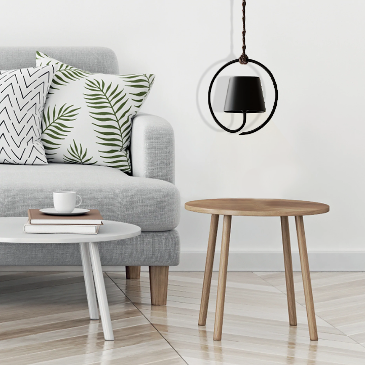 Modern Circular Metal Pendant Light with Rope Suspension for Contemporary Spaces