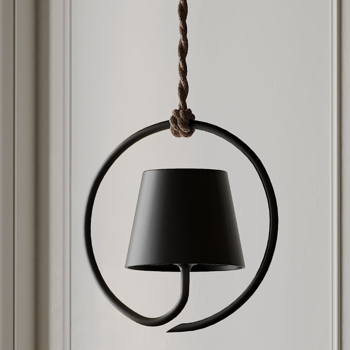 Modern Circular Metal Pendant Light with Rope Suspension for Contemporary Spaces