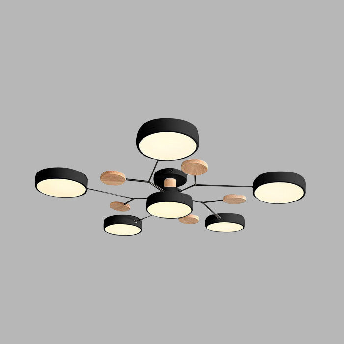 Modern Circular Multi-Light LED Ceiling Light with Wood Accents