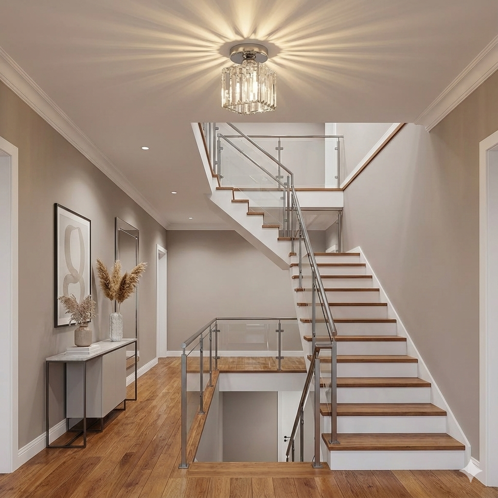 Modern Crystal Flush Mount Ceiling Light – Square Hallway Fixture