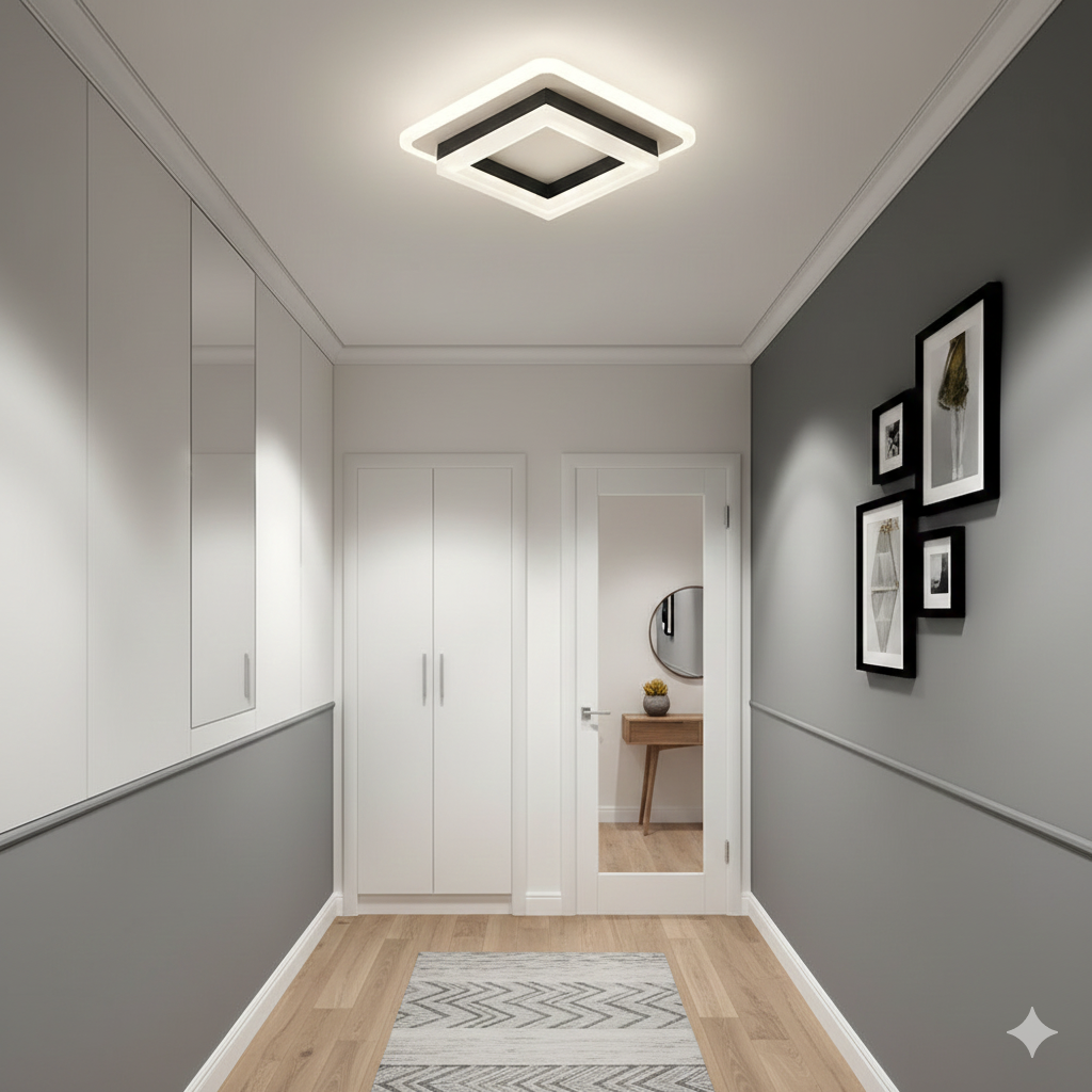 Modern Square LED Flush Ceiling Light – 20cm Geometric Low Profile Fixture