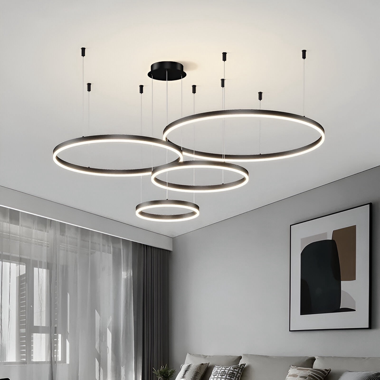 Modern LED Ring Chandelier – Adjustable Multi-Ring Pendant Light