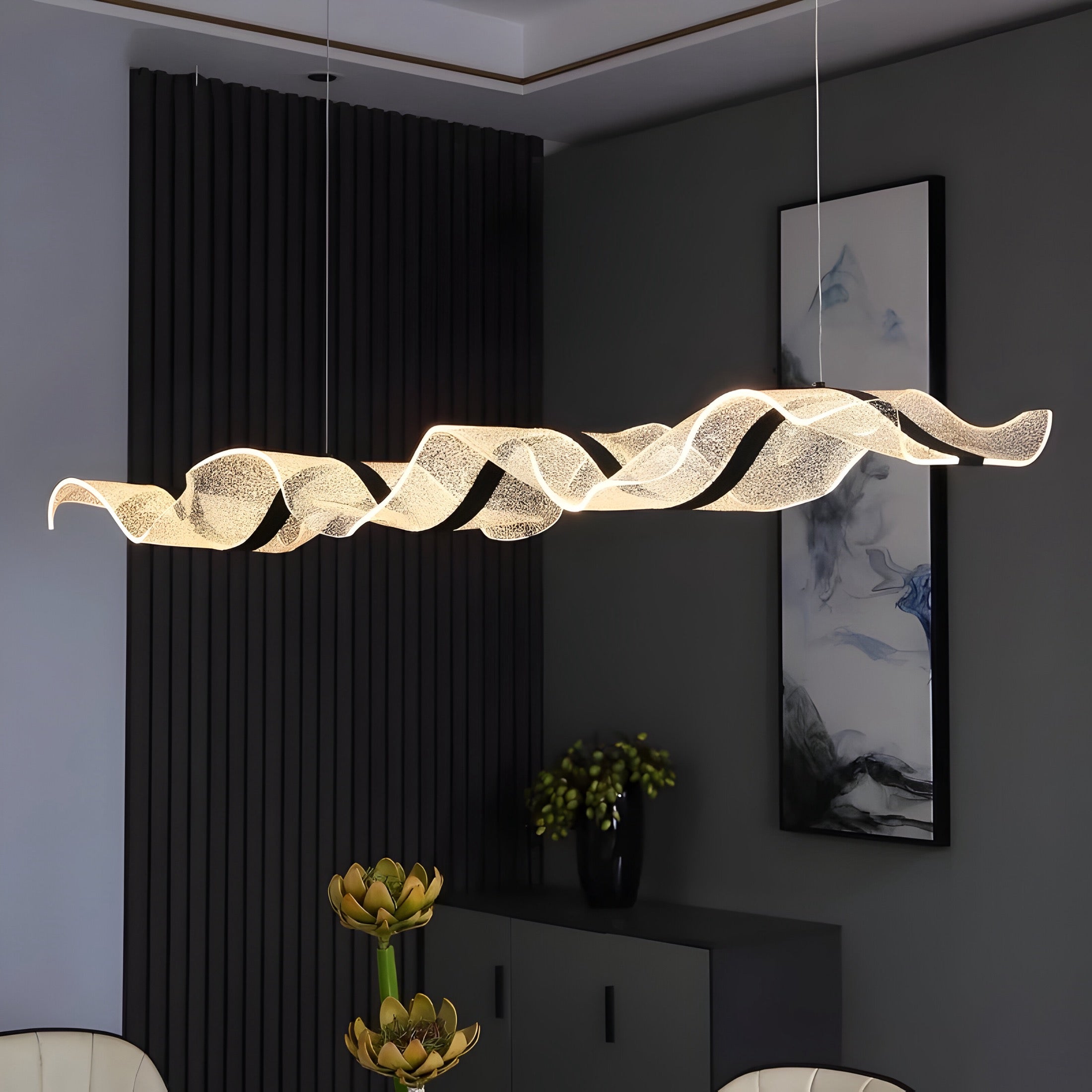 Modern Wave LED Linear Chandelier – 100 / 120 / 150cm Sculptural Pendant