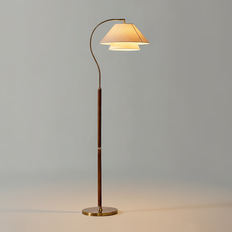 Arched Wood Floor Lamp with Layered Fabric Shade