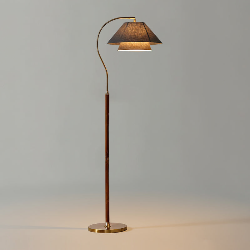 Arched Wood Floor Lamp with Layered Fabric Shade