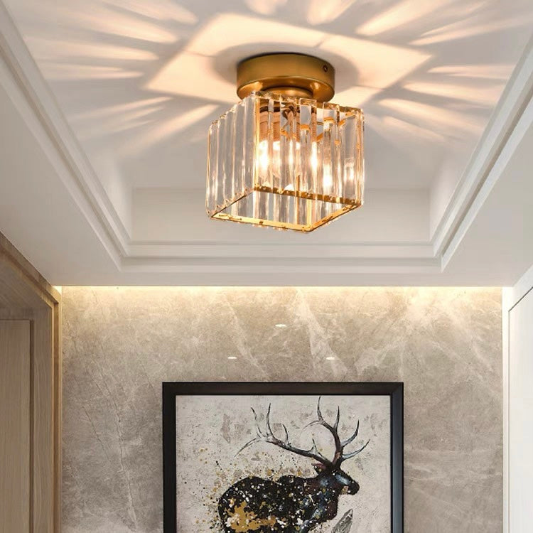 Modern Crystal Flush Mount Ceiling Light – Square Hallway Fixture