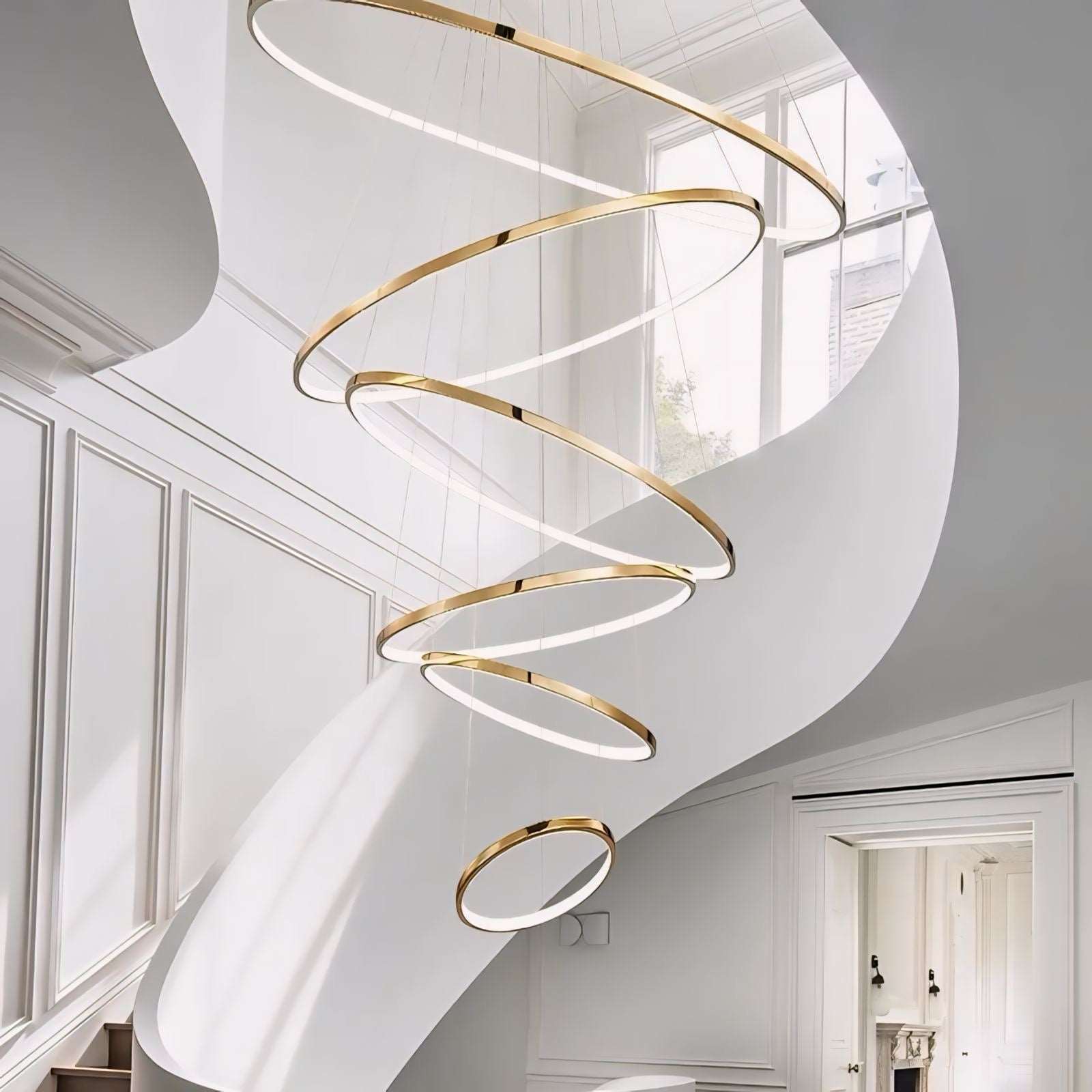 Modern Spiral LED Chandelier – Multi-Ring Luxury Staircase Light (3–8 Rings)