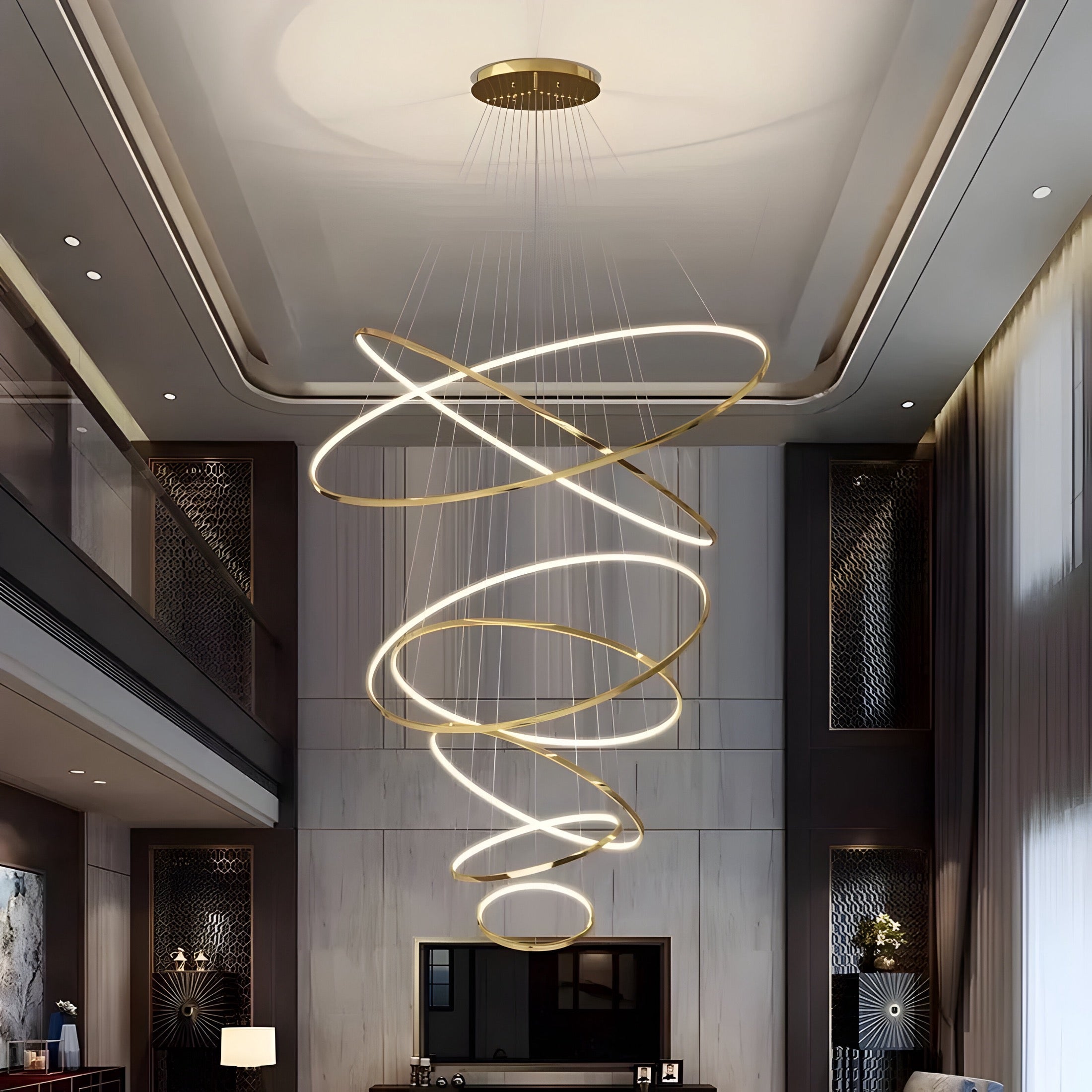 Modern Spiral LED Chandelier – Multi-Ring Luxury Staircase Light (3–8 Rings)