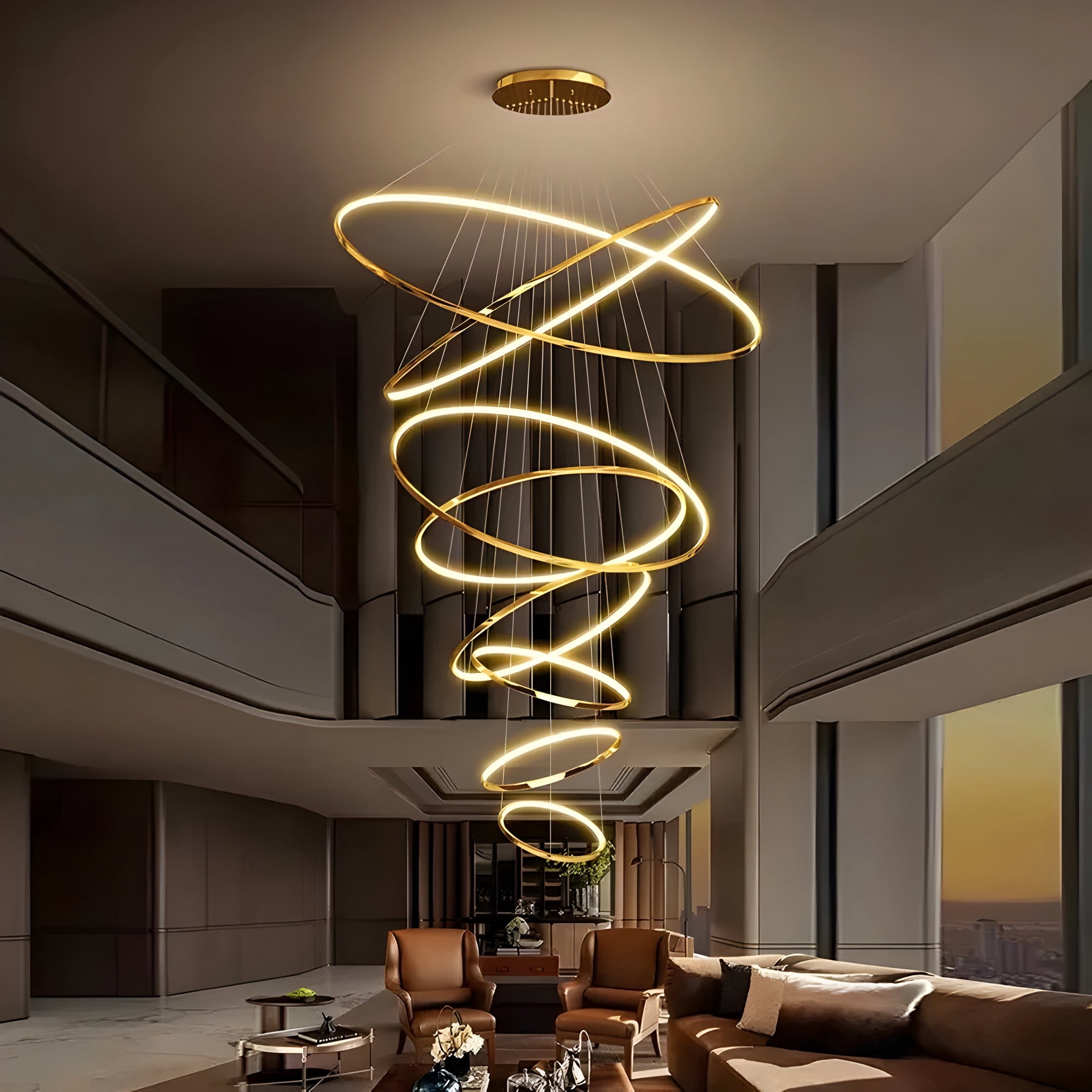 Modern Spiral LED Chandelier – Multi-Ring Luxury Staircase Light (3–8 Rings)