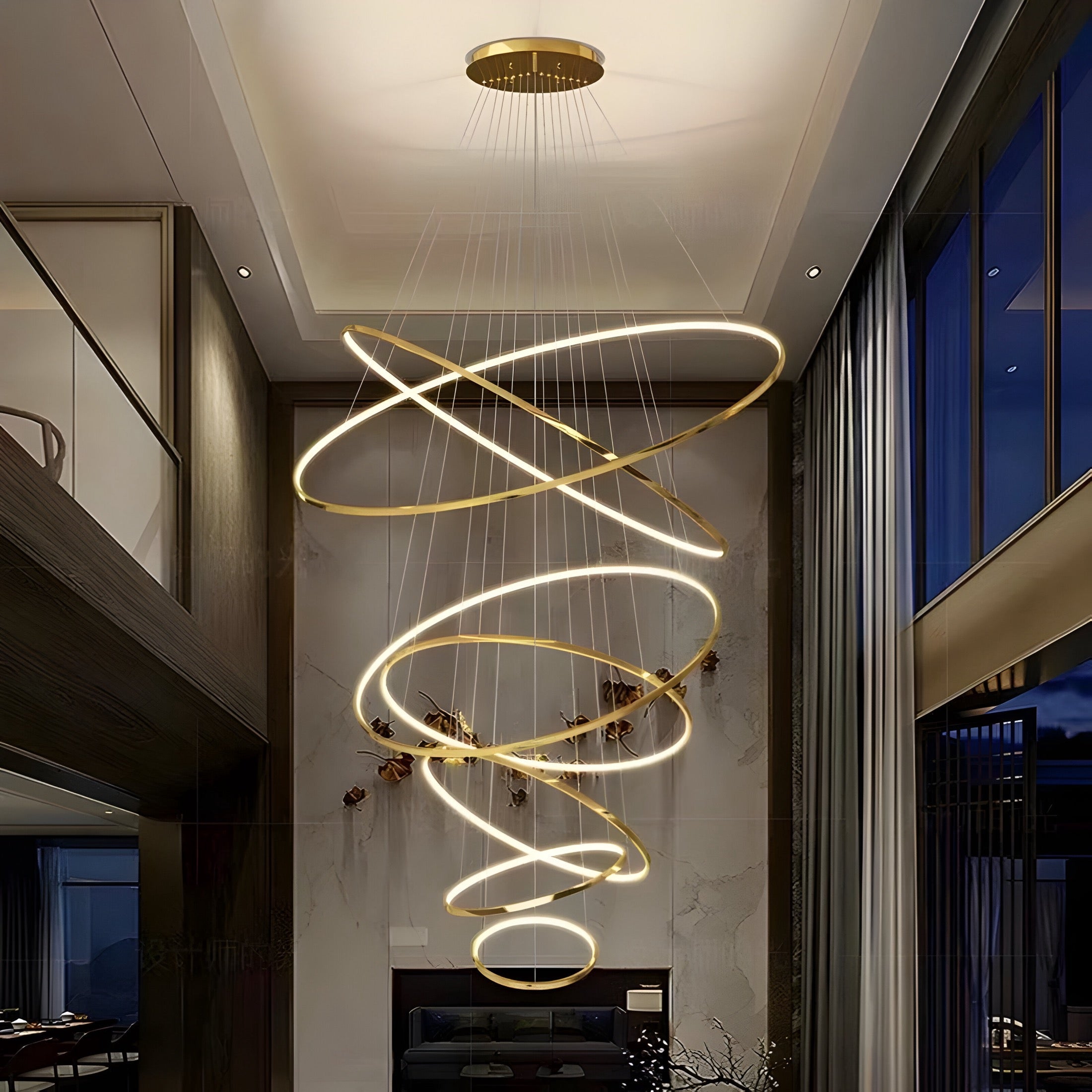 Modern Spiral LED Chandelier – Multi-Ring Luxury Staircase Light (3–8 Rings)
