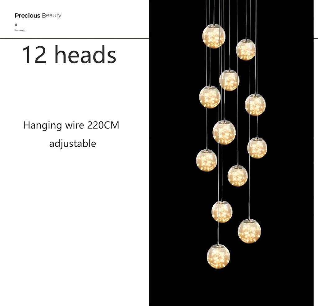 Modern Glass Cluster Chandelier – Staircase Multi-Pendant Light (8–30 Heads)