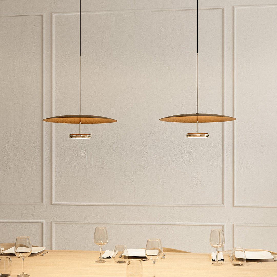 Modern Dual Disc Pendant Light in Walnut or Black Finish