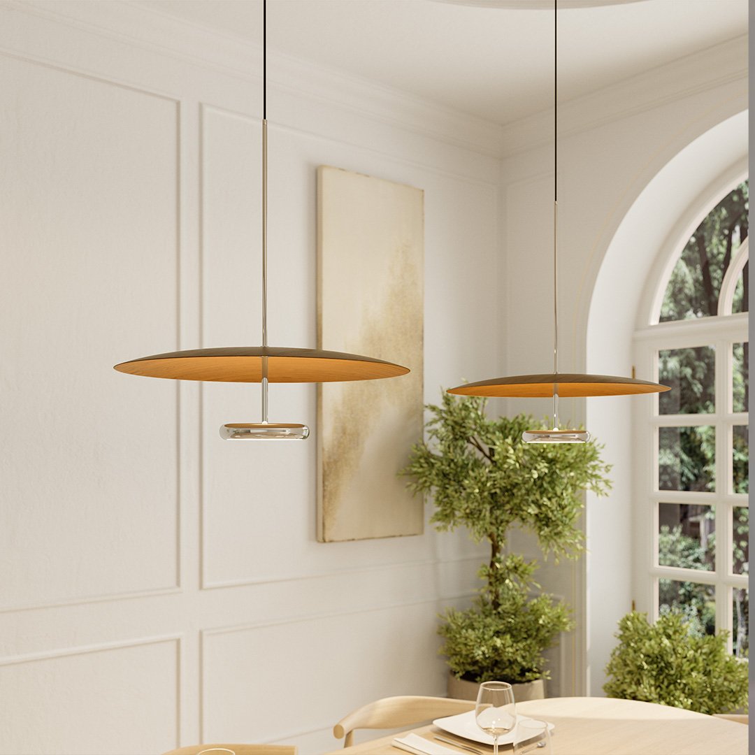 Modern Dual Disc Pendant Light in Walnut or Black Finish