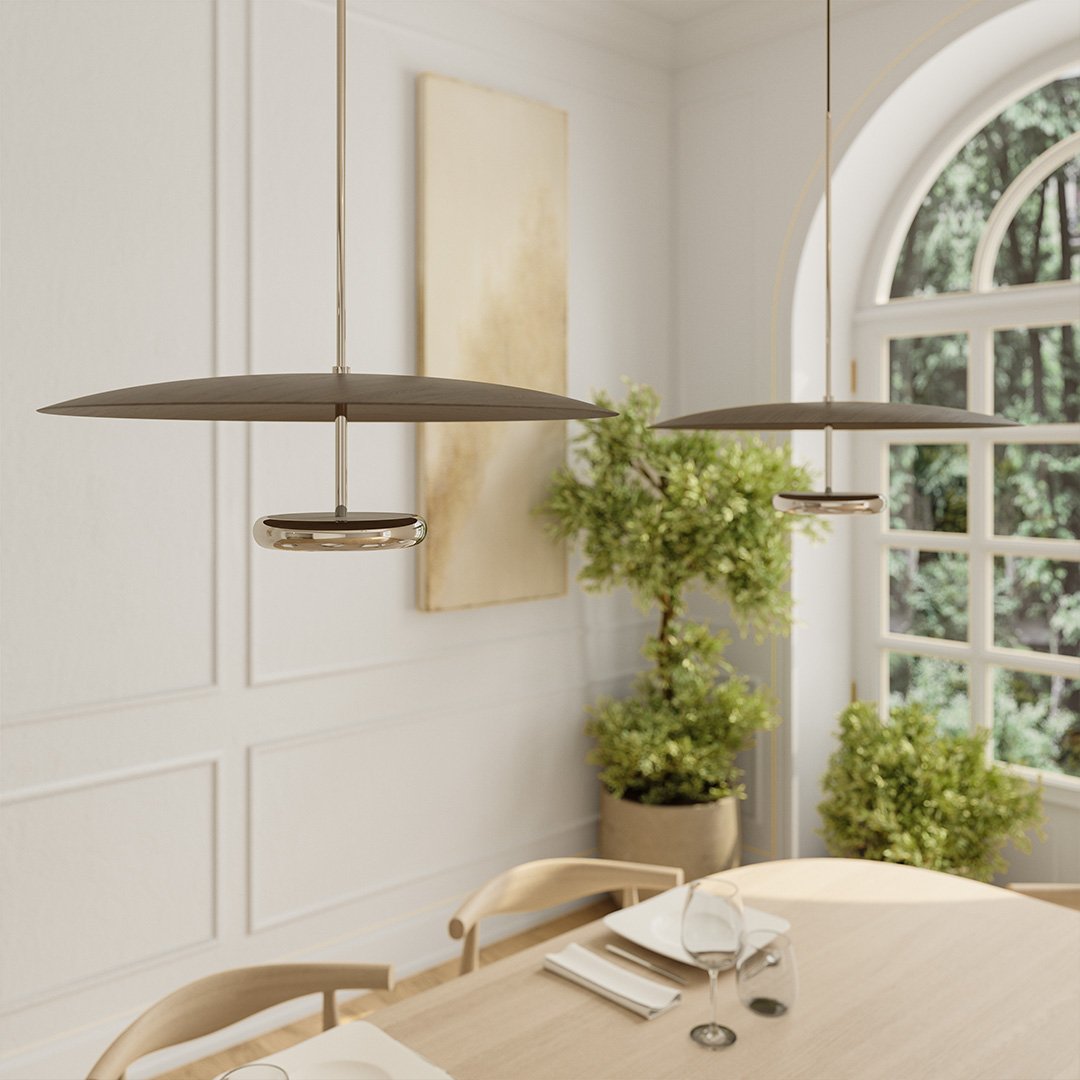 Modern Dual Disc Pendant Light in Walnut or Black Finish