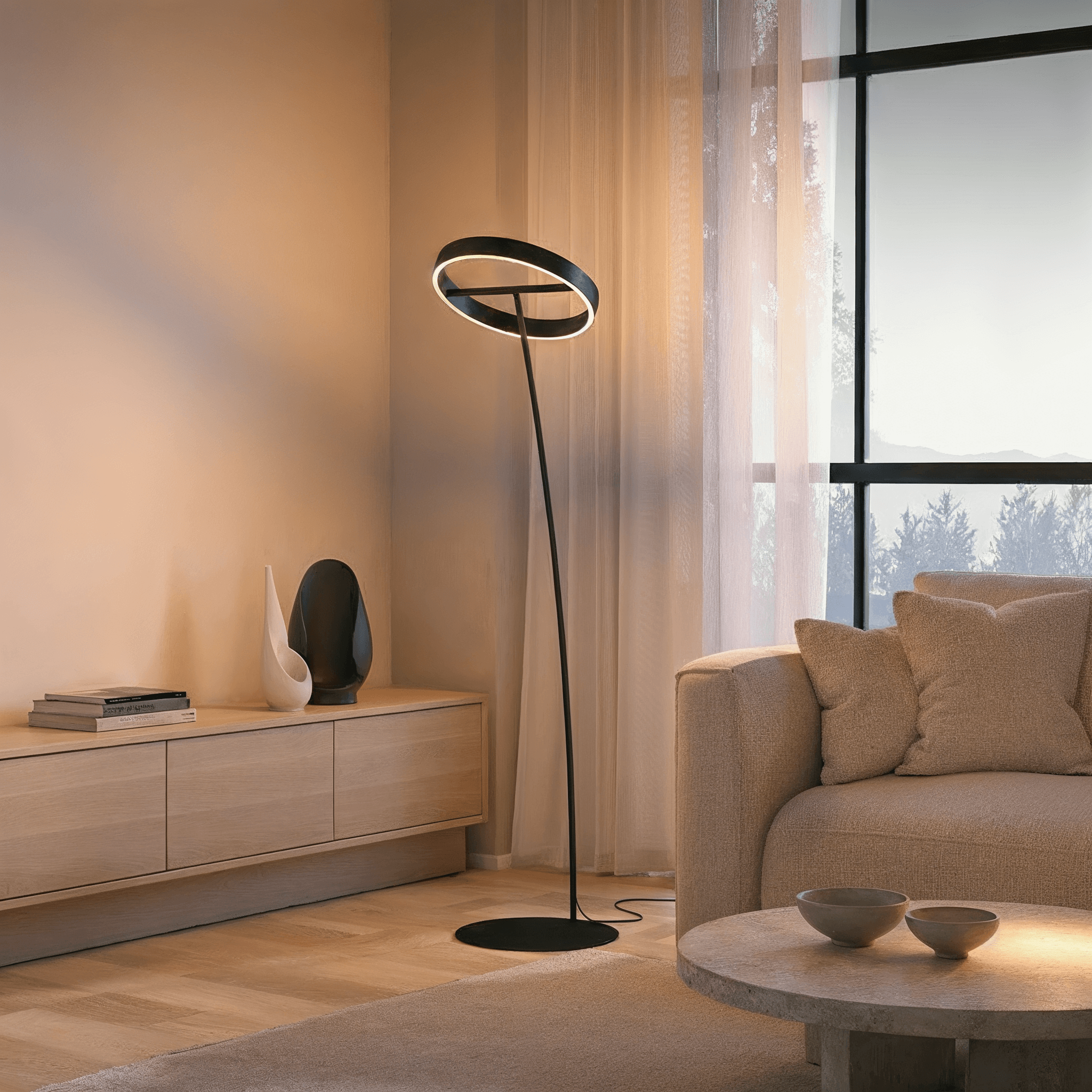 Modern LED Ring Floor Lamp – Minimalist Standing Light for Living Room