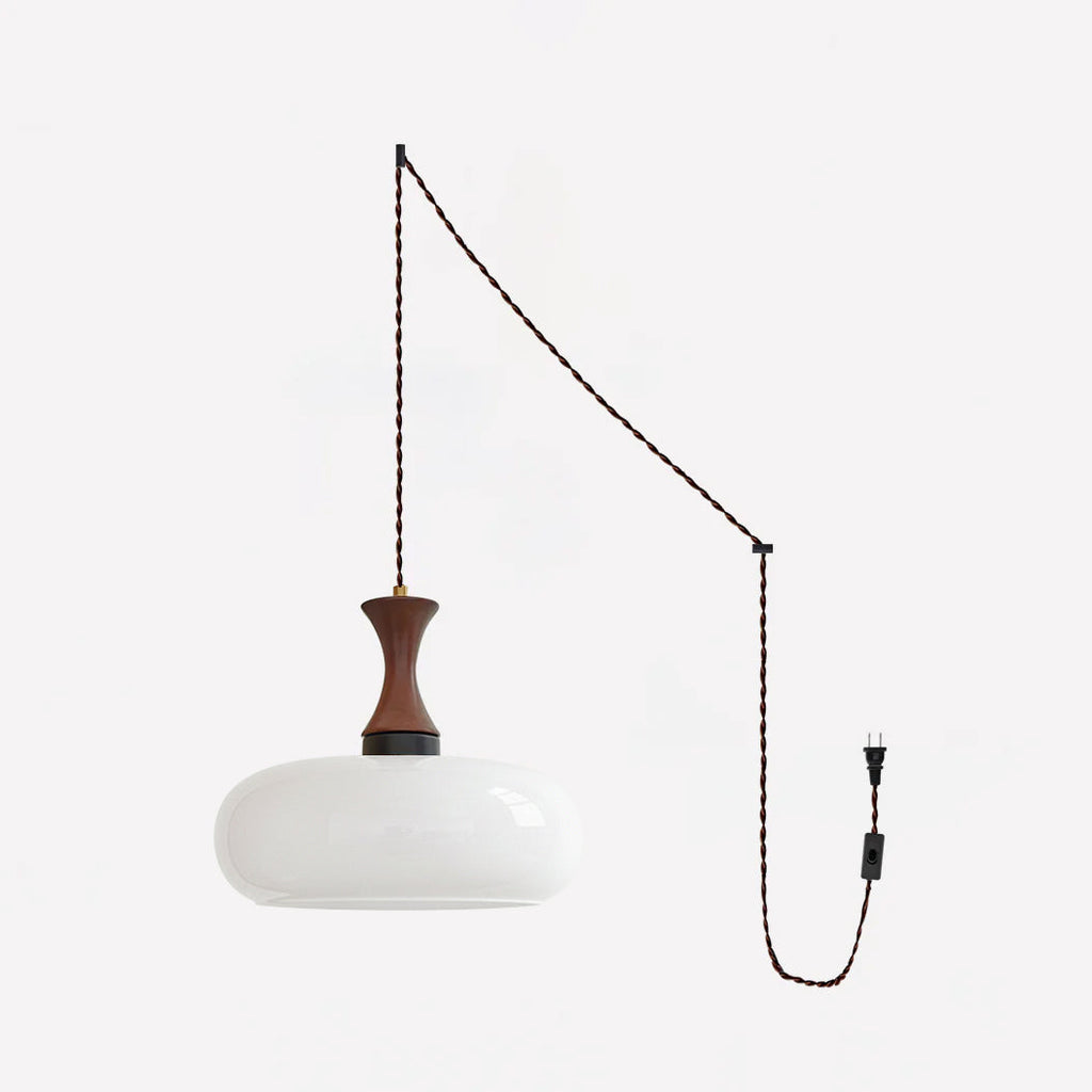 Plug-In Glass Pendant Light – Adjustable Swag Cord Hanging Lamp