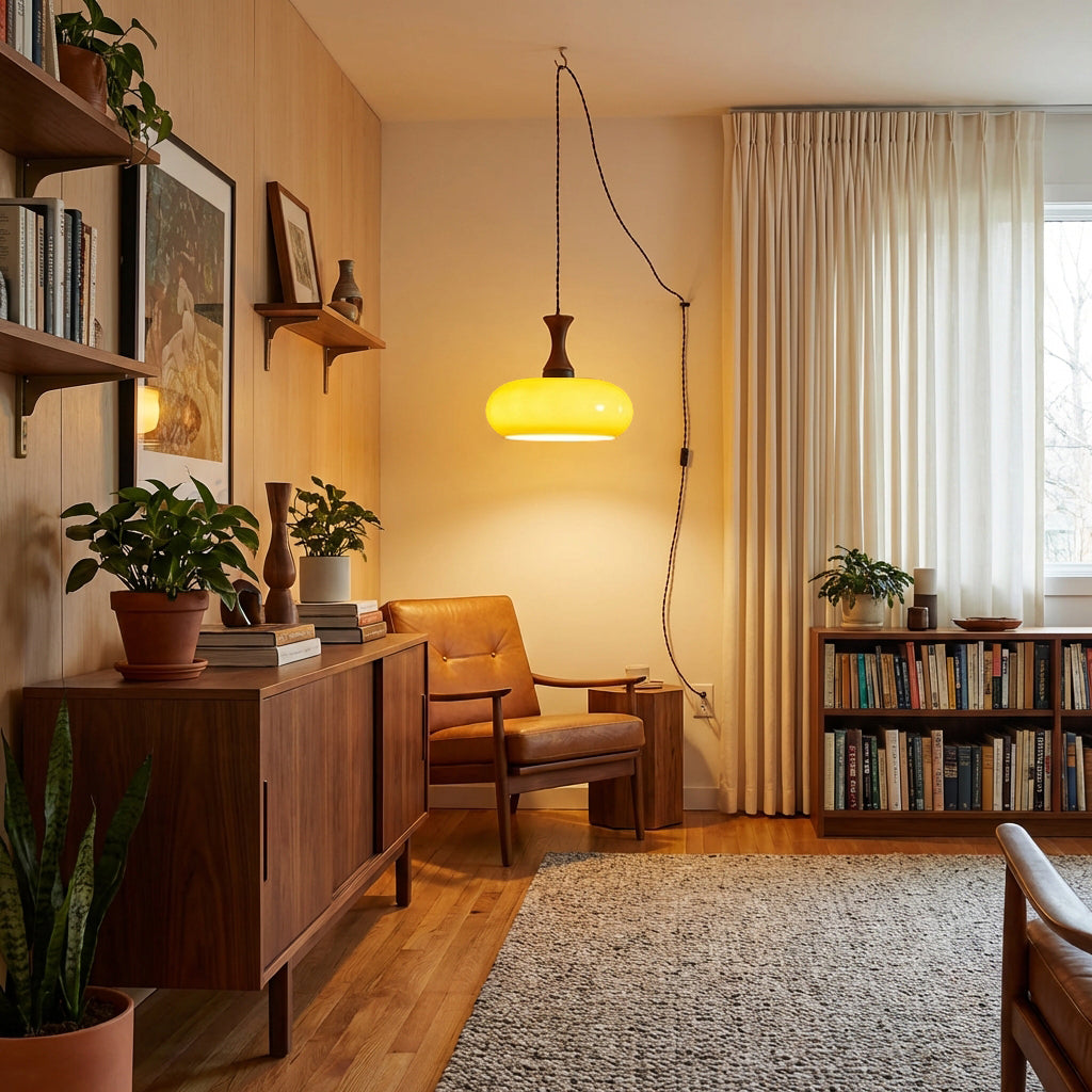 Plug-In Glass Pendant Light – Adjustable Swag Cord Hanging Lamp