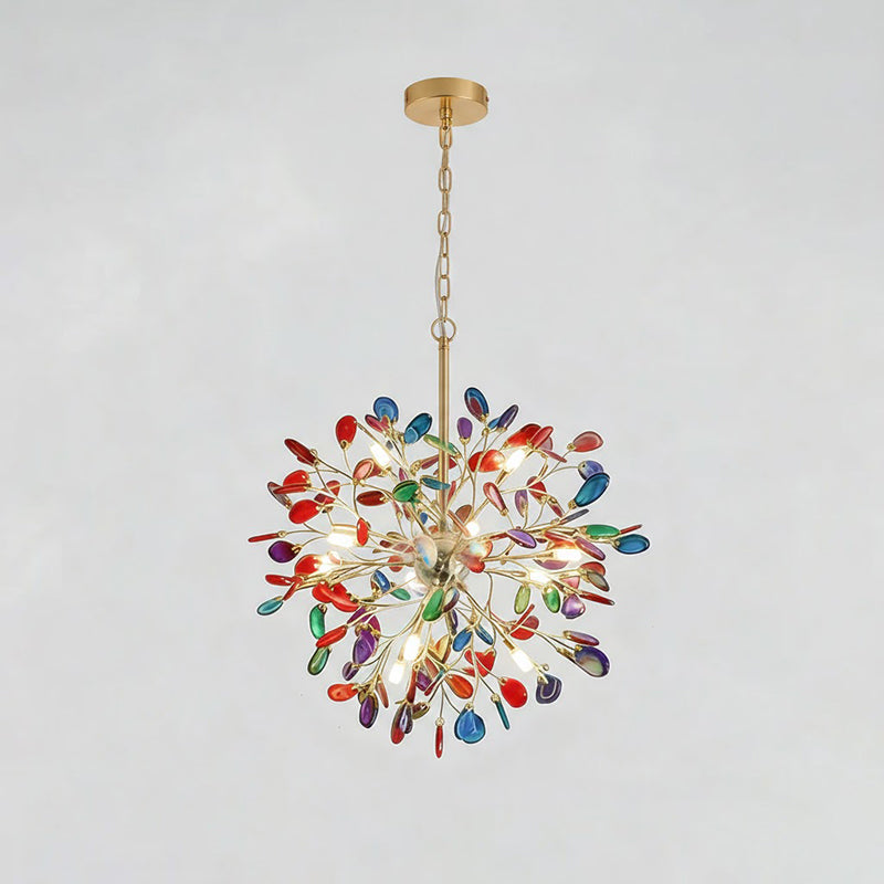 Multicolor Crystal Branch Chandelier in Gold Finish