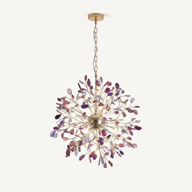 Multicolor Crystal Branch Chandelier in Gold Finish