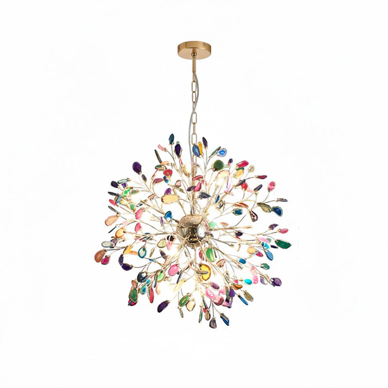Multicolor Crystal Branch Chandelier in Gold Finish