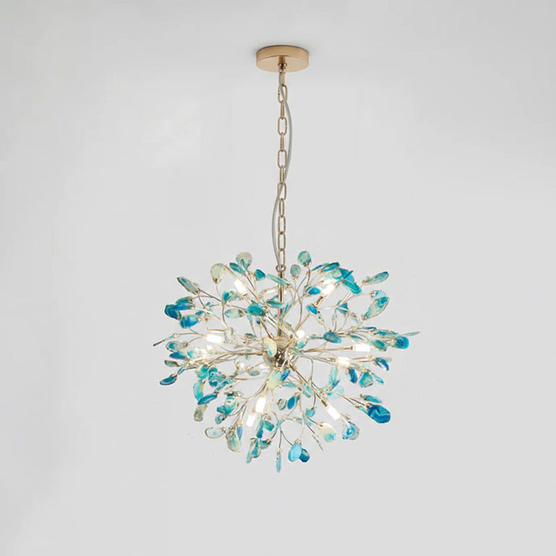 Multicolor Crystal Branch Chandelier in Gold Finish