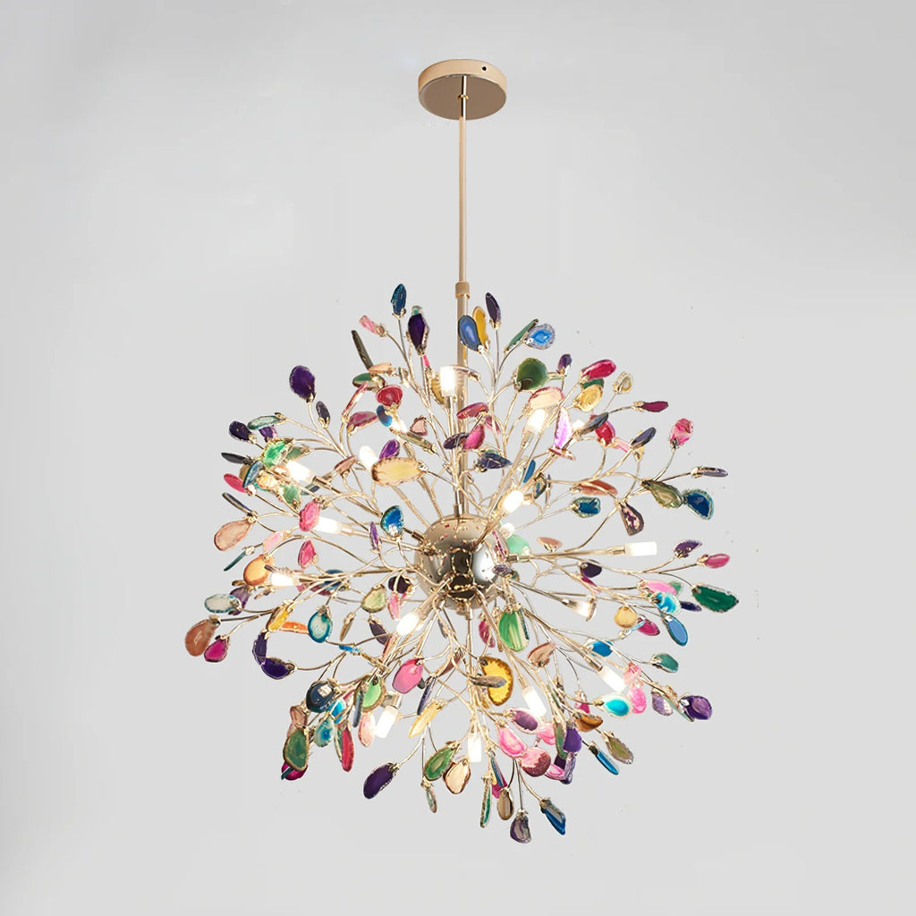 Multicolor Crystal Branch Chandelier in Gold Finish