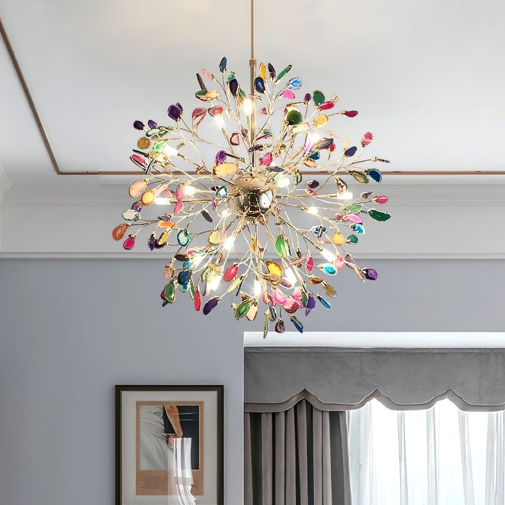 Multicolor Crystal Branch Chandelier in Gold Finish
