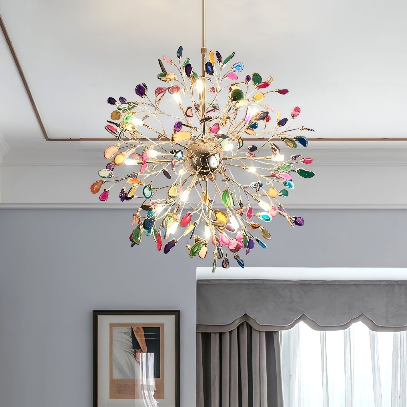 Multicolor Crystal Branch Chandelier in Gold Finish