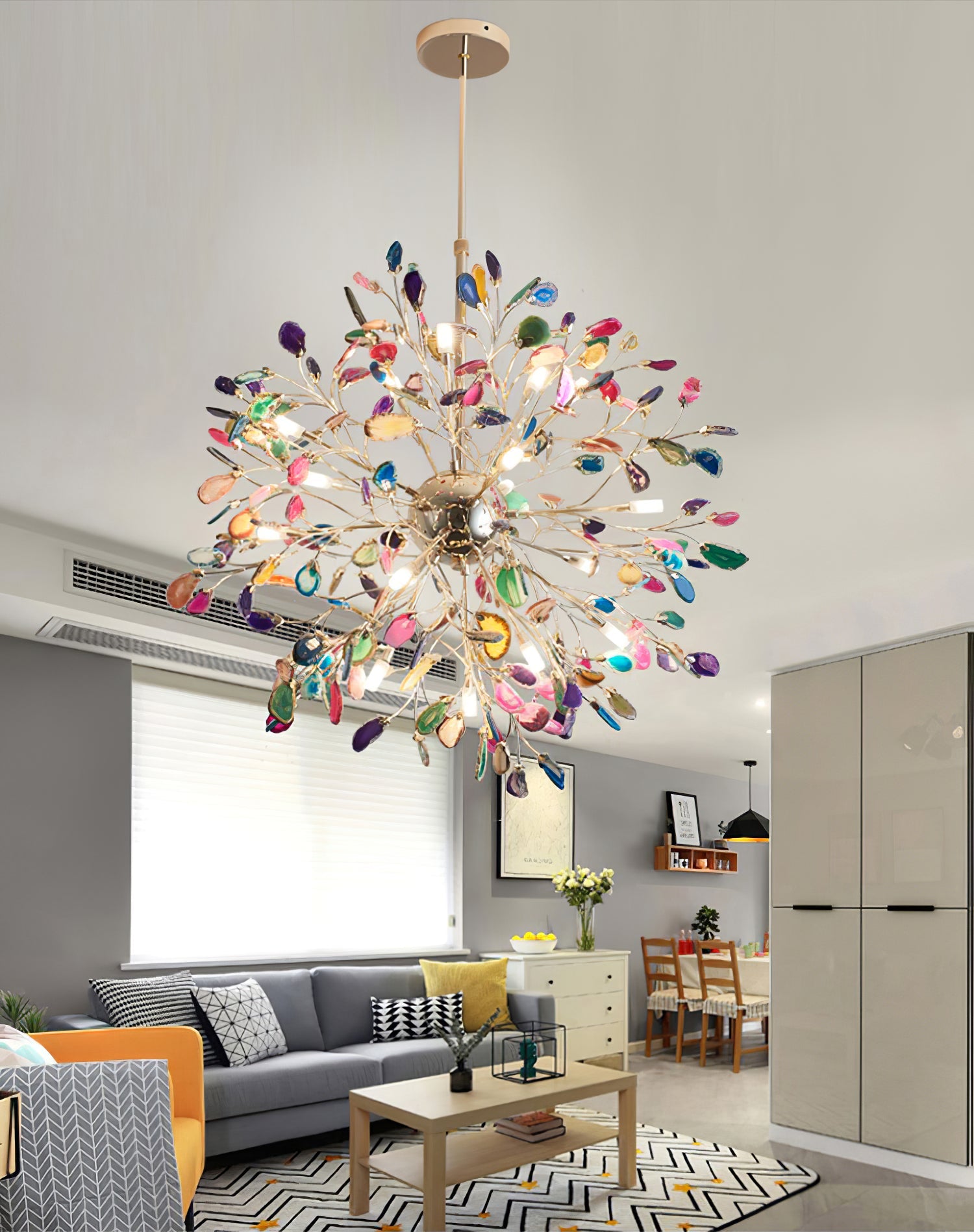 Multicolor Crystal Branch Chandelier in Gold Finish