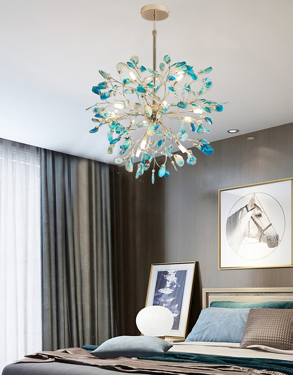 Multicolor Crystal Branch Chandelier in Gold Finish