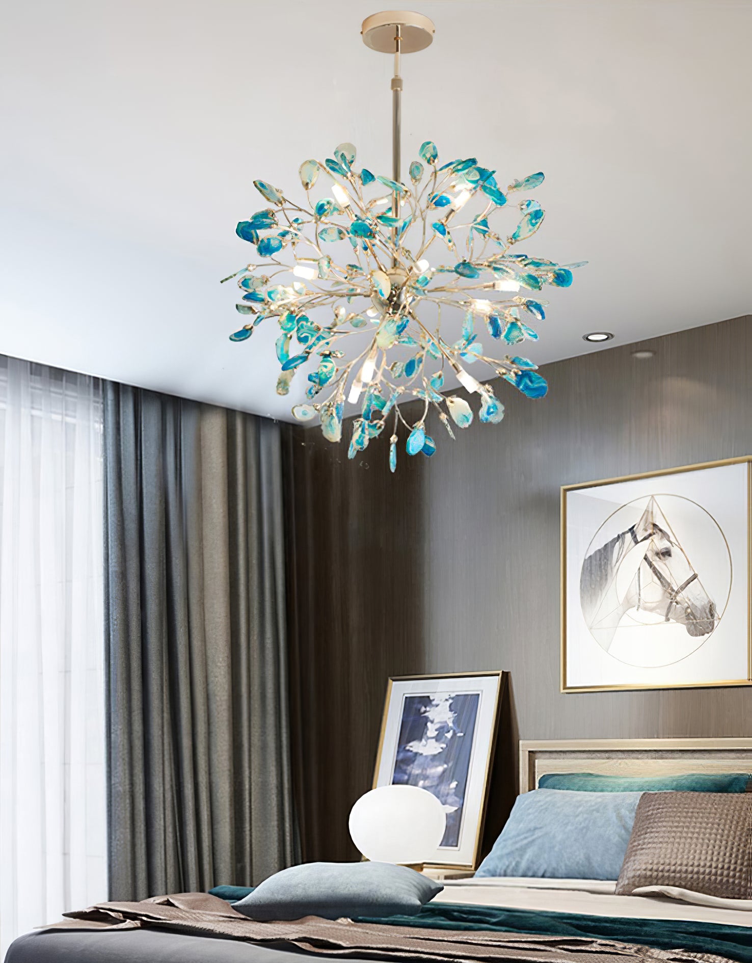 Multicolor Crystal Branch Chandelier in Gold Finish