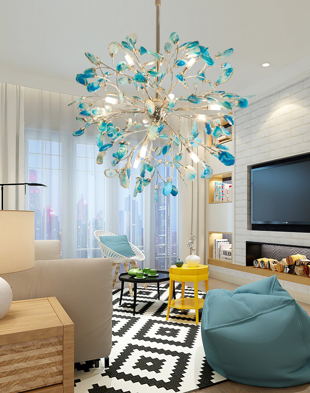 Multicolor Crystal Branch Chandelier in Gold Finish