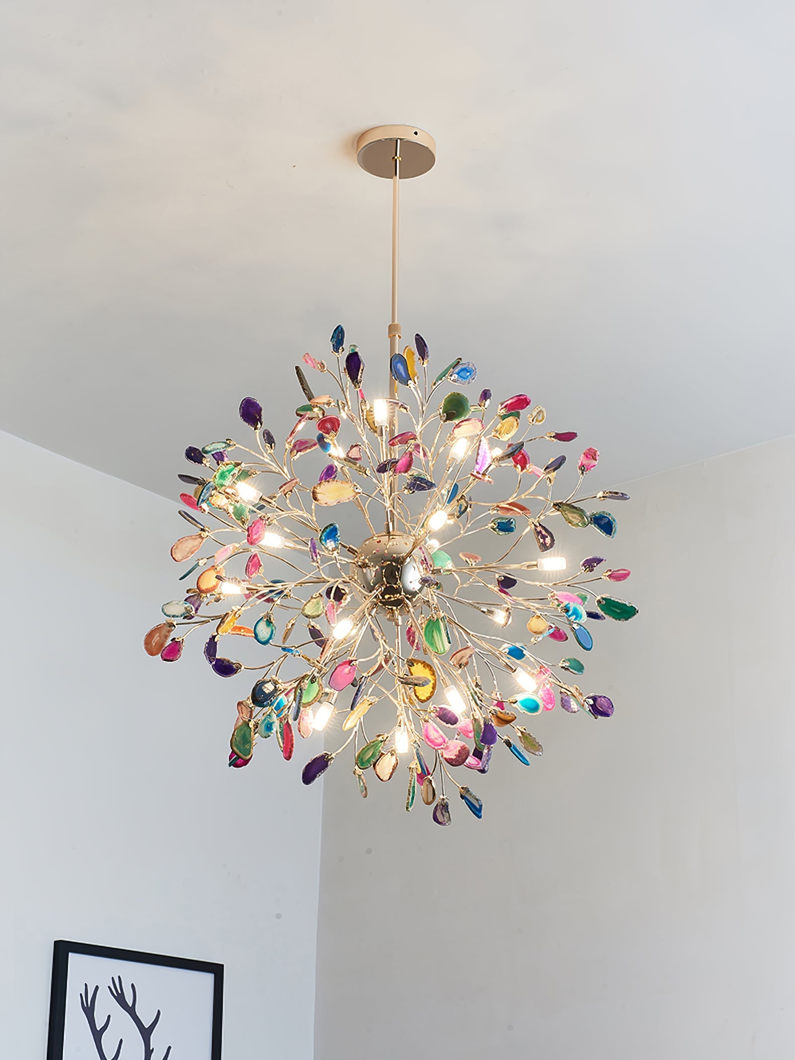 Multicolor Crystal Branch Chandelier in Gold Finish