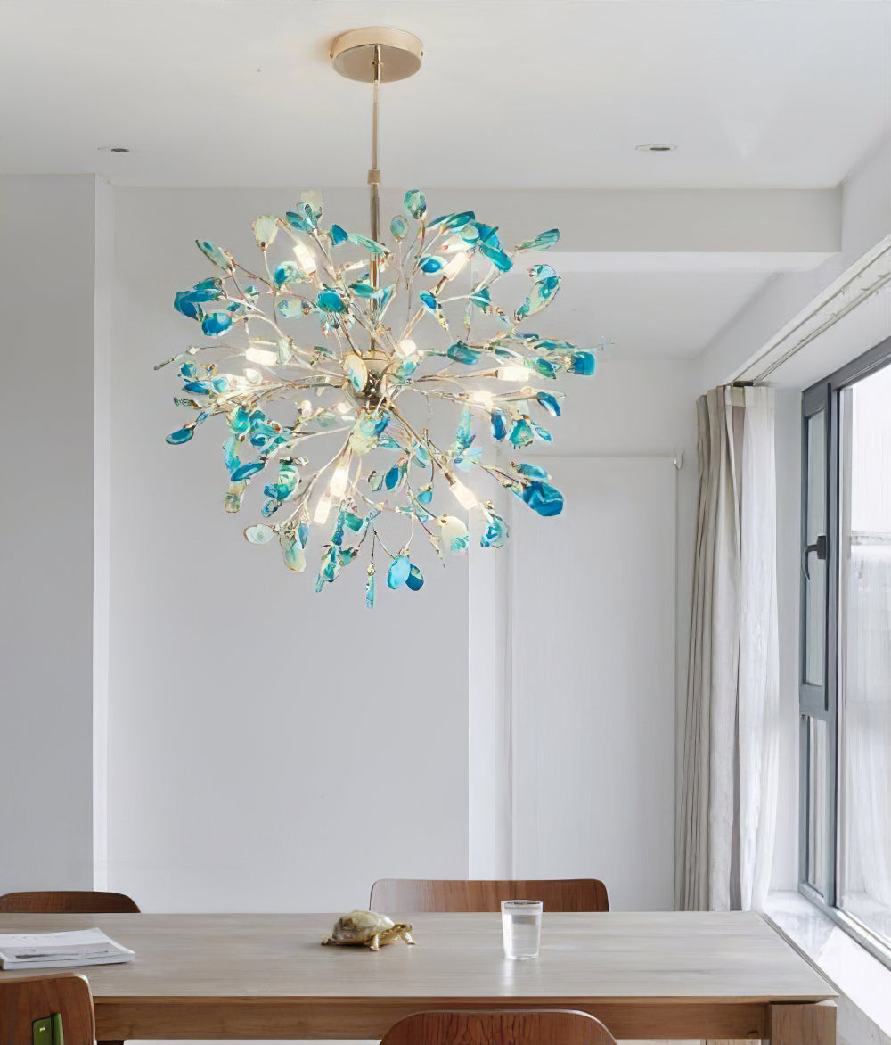 Multicolor Crystal Branch Chandelier in Gold Finish