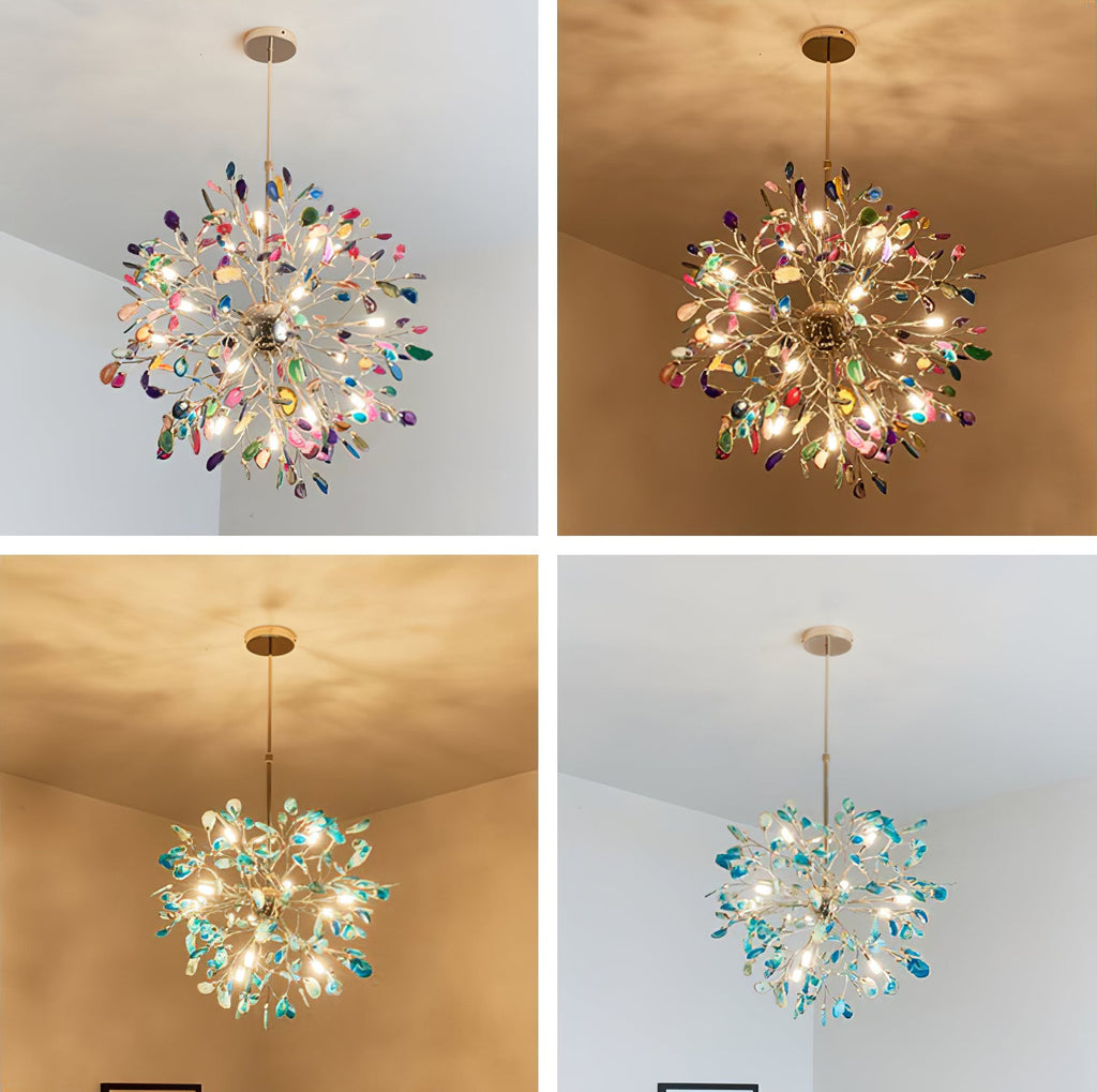Multicolor Crystal Branch Chandelier in Gold Finish