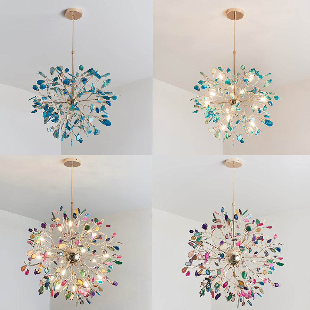 Multicolor Crystal Branch Chandelier in Gold Finish
