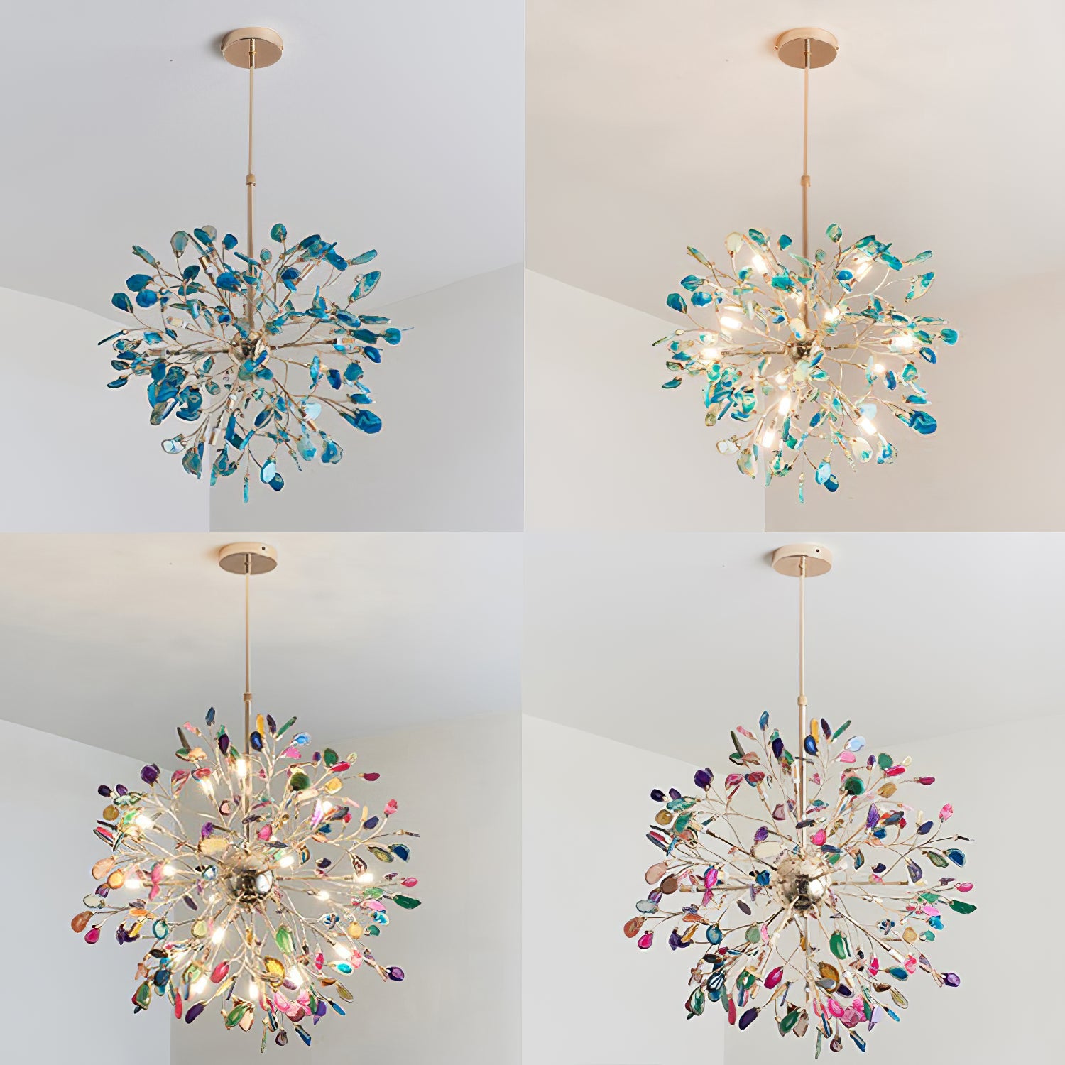 Multicolor Crystal Branch Chandelier in Gold Finish