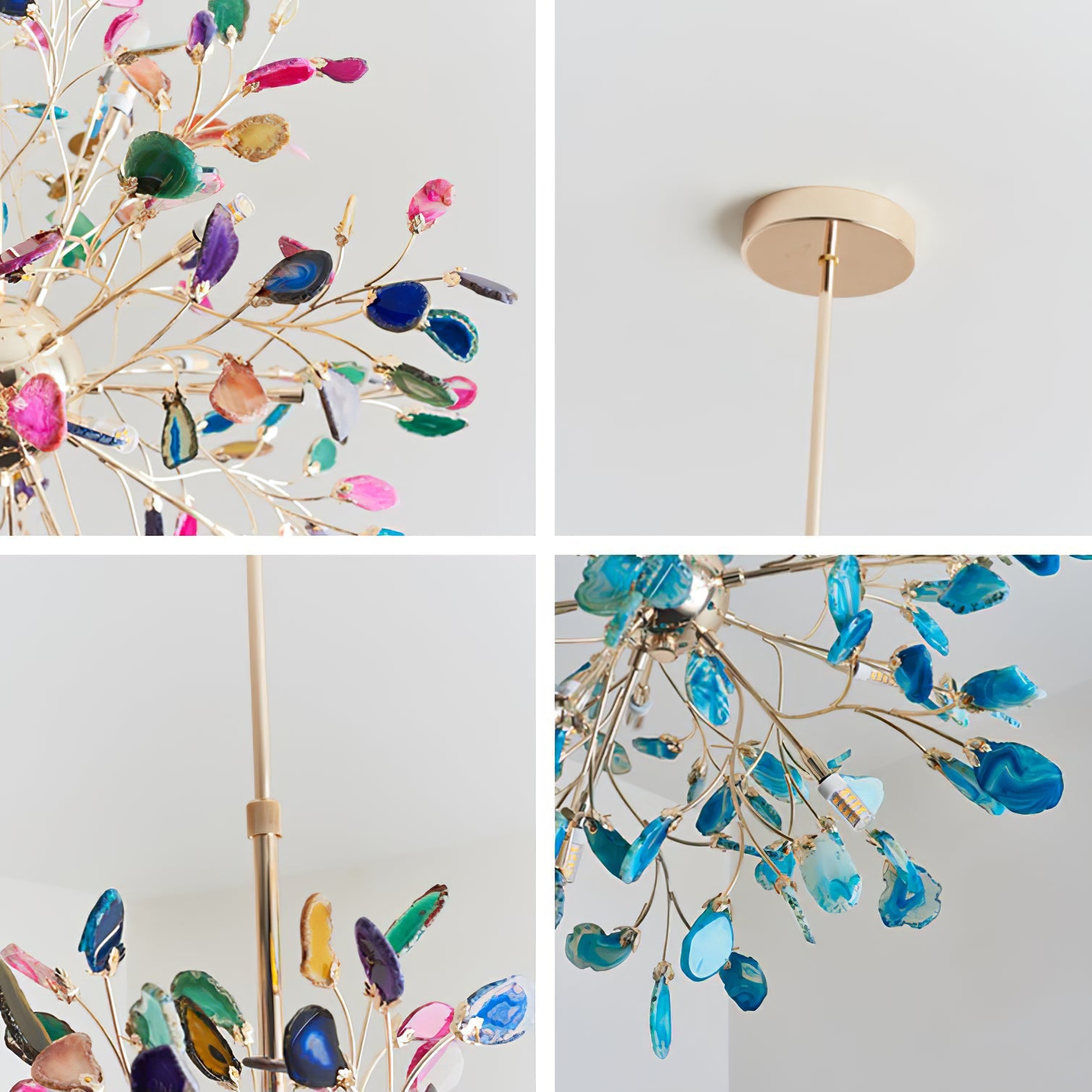 Multicolor Crystal Branch Chandelier in Gold Finish