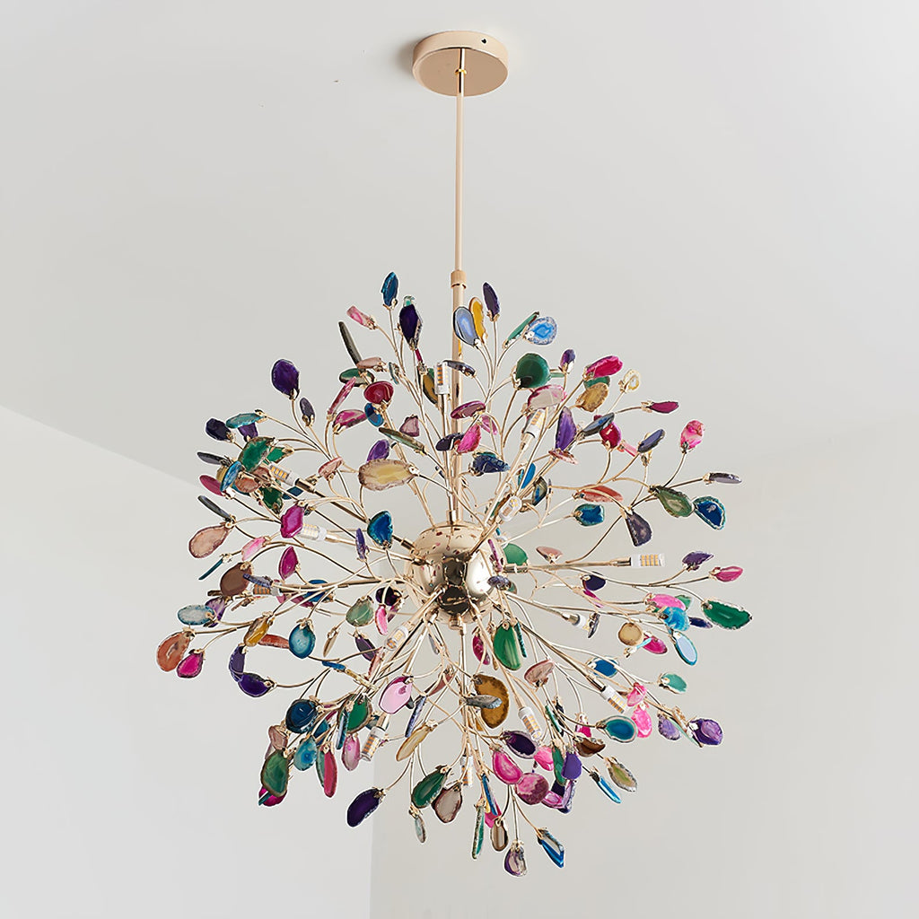 Multicolor Crystal Branch Chandelier in Gold Finish