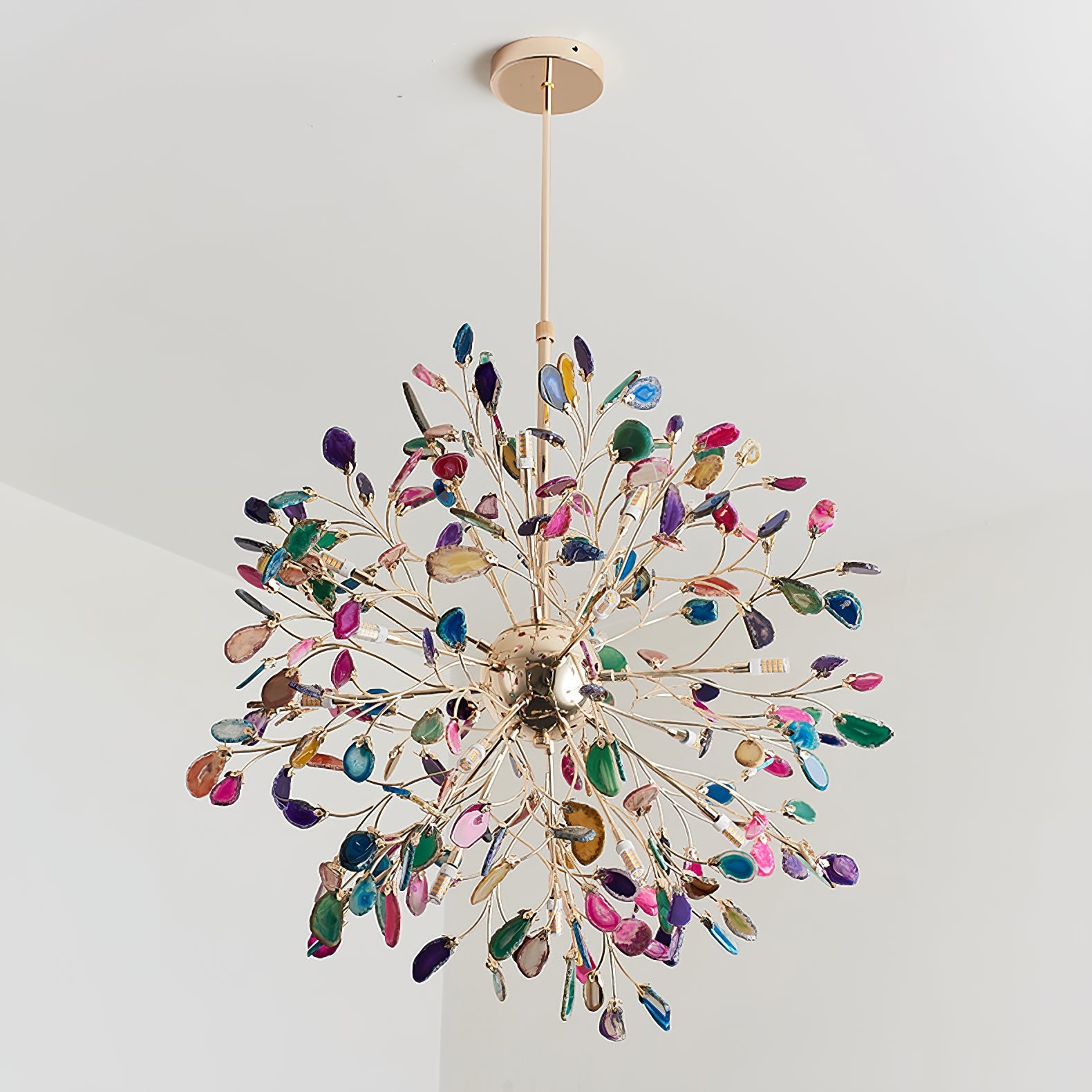 Multicolor Crystal Branch Chandelier in Gold Finish