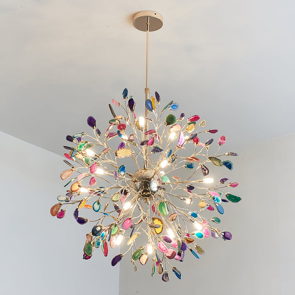 Multicolor Crystal Branch Chandelier in Gold Finish