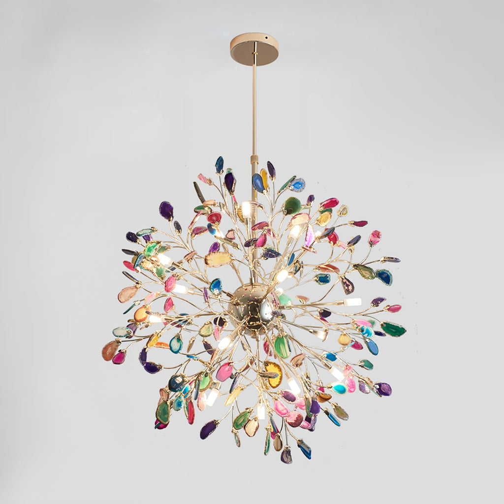 Multicolor Crystal Branch Chandelier in Gold Finish