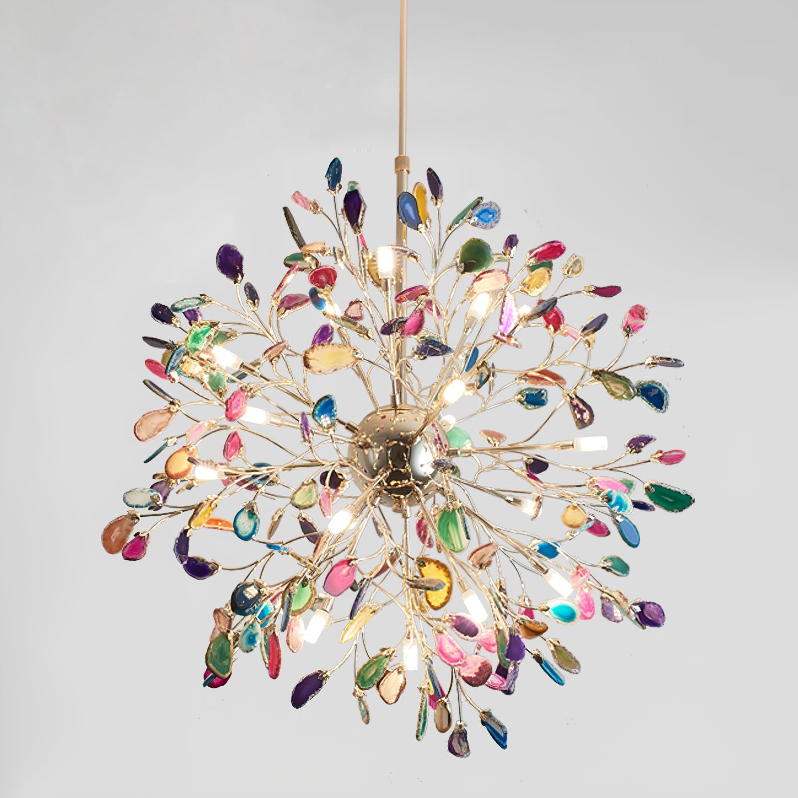 Multicolor Crystal Branch Chandelier in Gold Finish