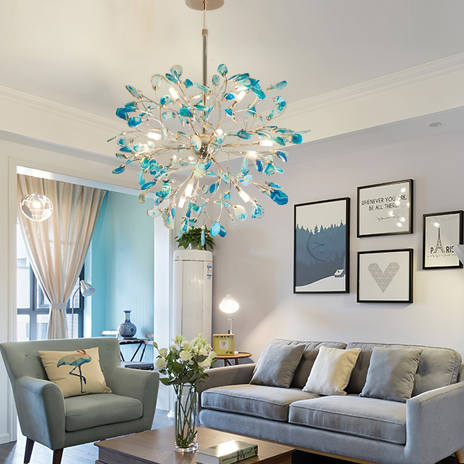 Multicolor Crystal Branch Chandelier in Gold Finish